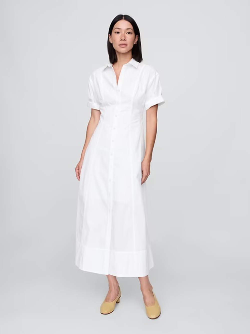 Gap Poplin Roll-Cuff Midi Shirtdress